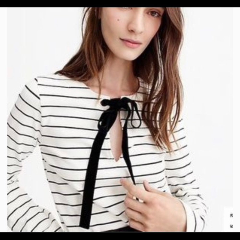 J. Crew Striped Top with Velvet Bow